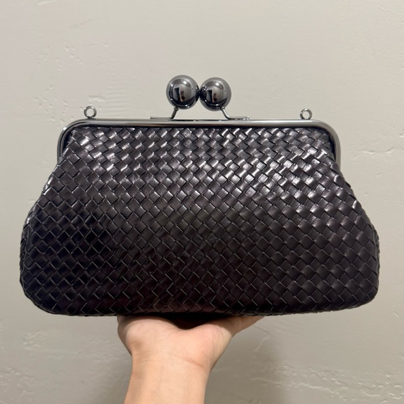 Genuine Woven Leather Handmade Large Ball KisslockClutch/Shoulder Bag/Crossbody - Picture 1 of 17